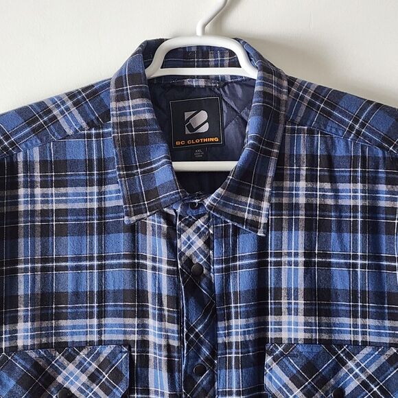 BC CLOTHING~MENS SIZE XXL~QUILTED LINED FLANNEL JACKET~POCKETS SNAP FRONT PLAID - Picture 13 of 14